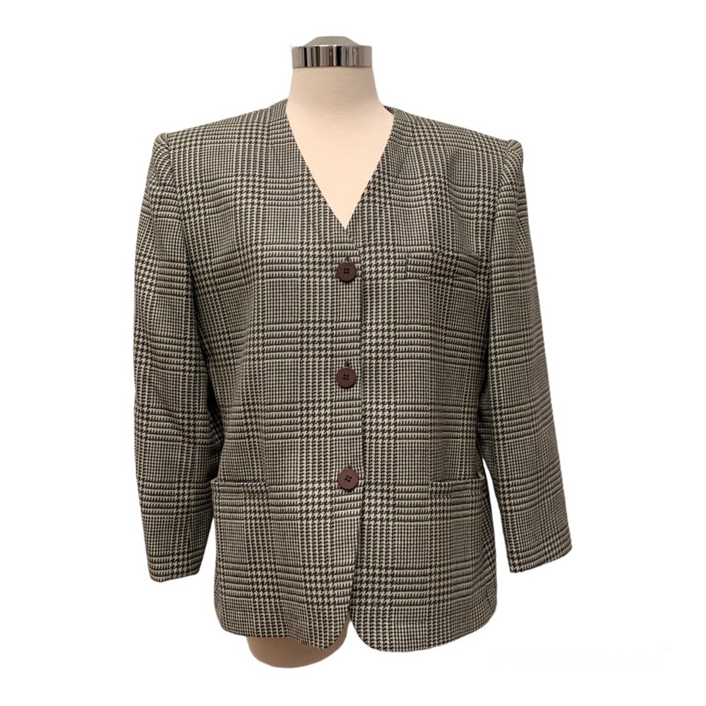 Vintage 100% Wool Rena Rowan Separates Houndstooth Blazer Jacket, Size 12
